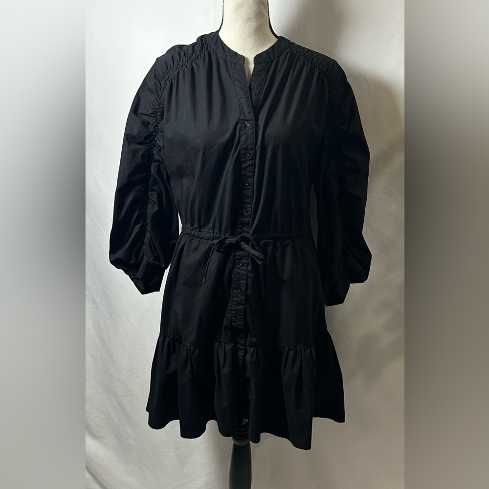 💜Astr Black Button-Front Drawstring Mini Dress - Picture 2 of 11